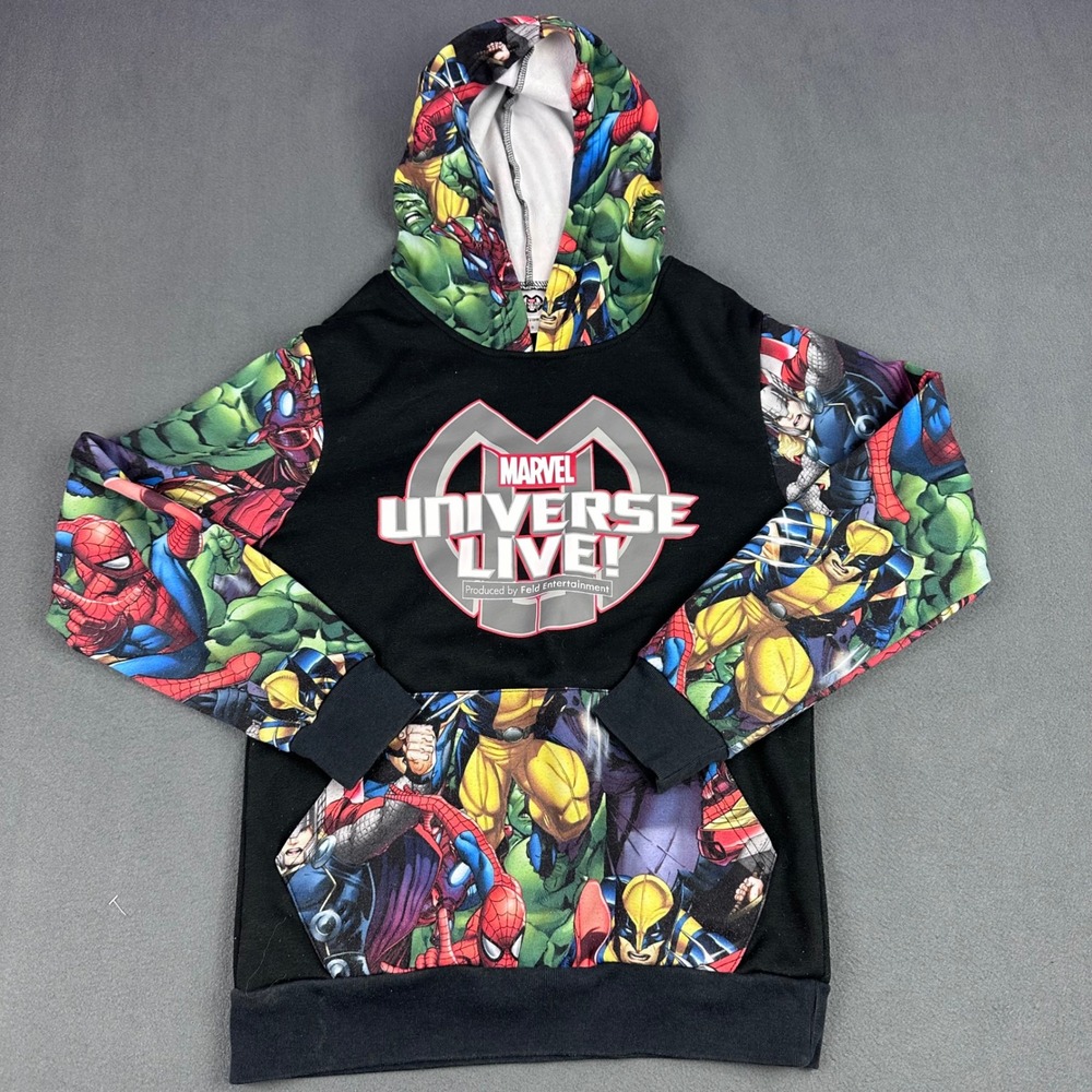 Marvel Universe Live Boys Small Hoodie Black Avengers Spider-Man Hulk Wolverine